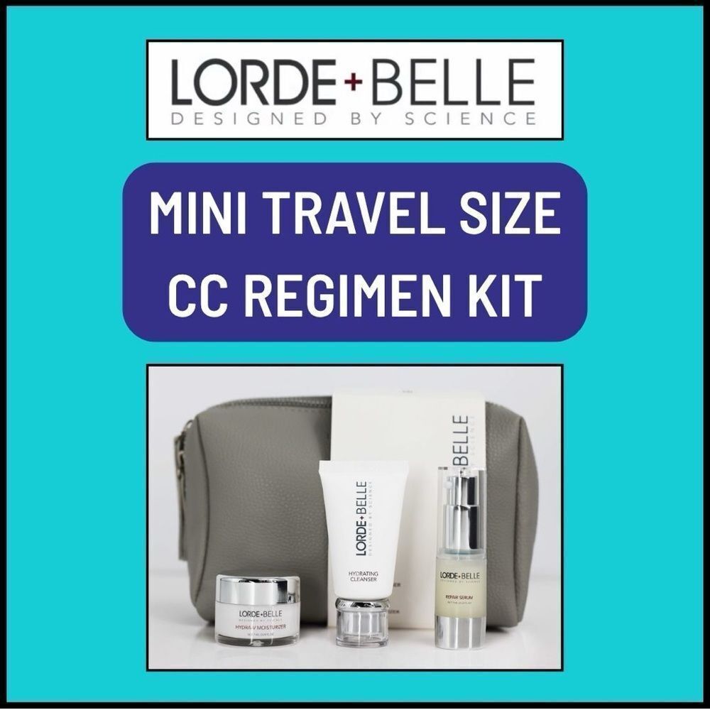 NWT Lorde + Belle MINI TRAVEL SIZE CC Skincare Regimen Trio KIT W. BAG -MSRP $99